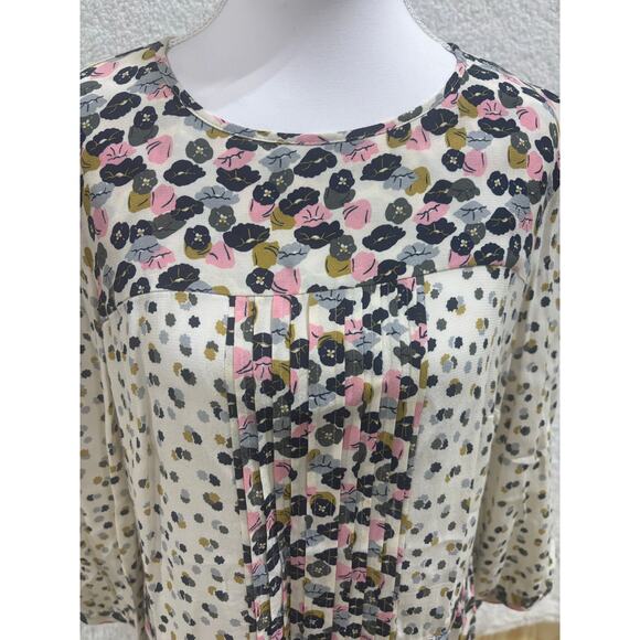 Boden Women’s Floral Tunic Top Multicolor 3/4 Sleeve Pleated Front Boho Style - Picture 3 of 8